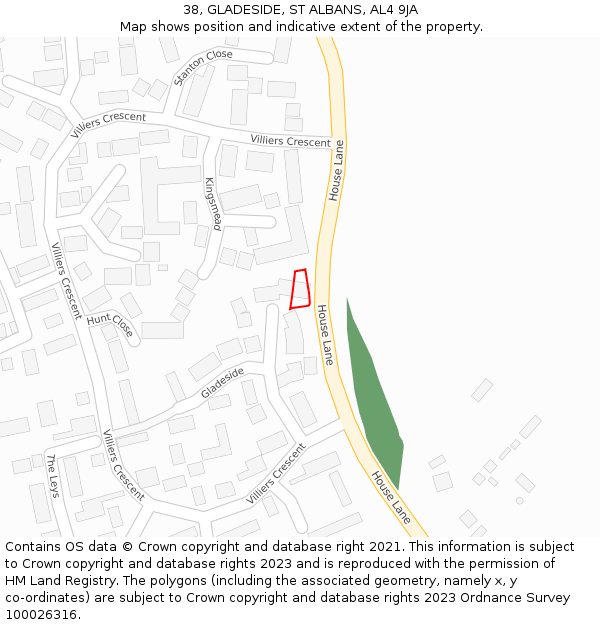 38, GLADESIDE, ST ALBANS, AL4 9JA: Location map and indicative extent of plot