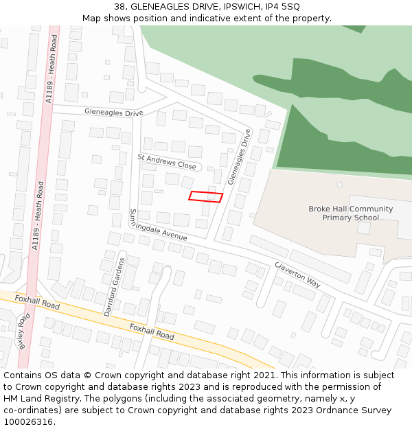38, GLENEAGLES DRIVE, IPSWICH, IP4 5SQ: Location map and indicative extent of plot