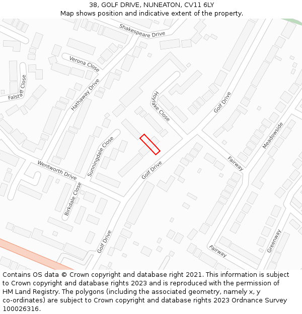 38, GOLF DRIVE, NUNEATON, CV11 6LY: Location map and indicative extent of plot