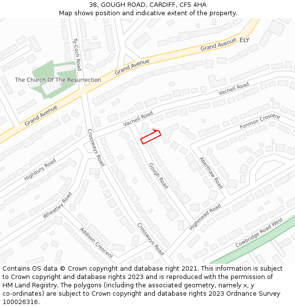 38, GOUGH ROAD, CARDIFF, CF5 4HA: Location map and indicative extent of plot