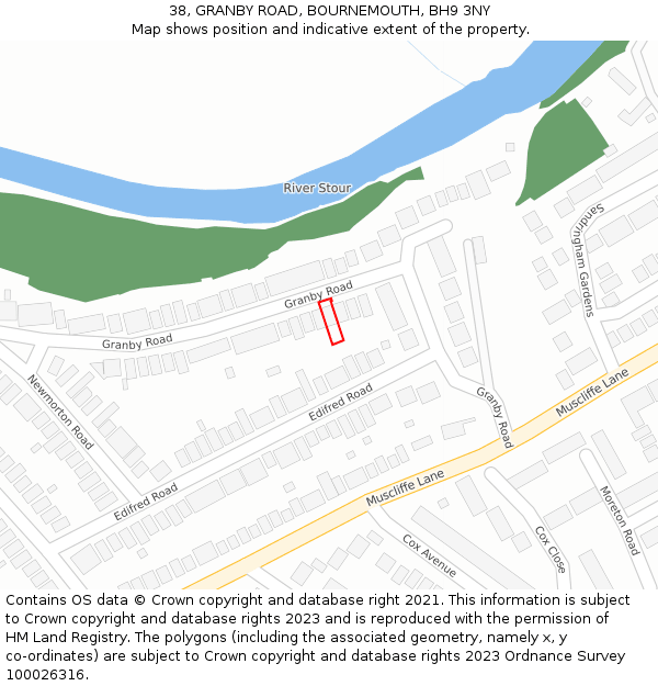38, GRANBY ROAD, BOURNEMOUTH, BH9 3NY: Location map and indicative extent of plot