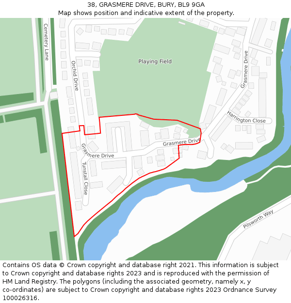 38, GRASMERE DRIVE, BURY, BL9 9GA: Location map and indicative extent of plot