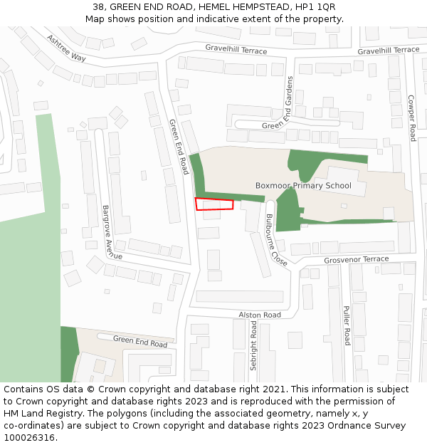 38, GREEN END ROAD, HEMEL HEMPSTEAD, HP1 1QR: Location map and indicative extent of plot