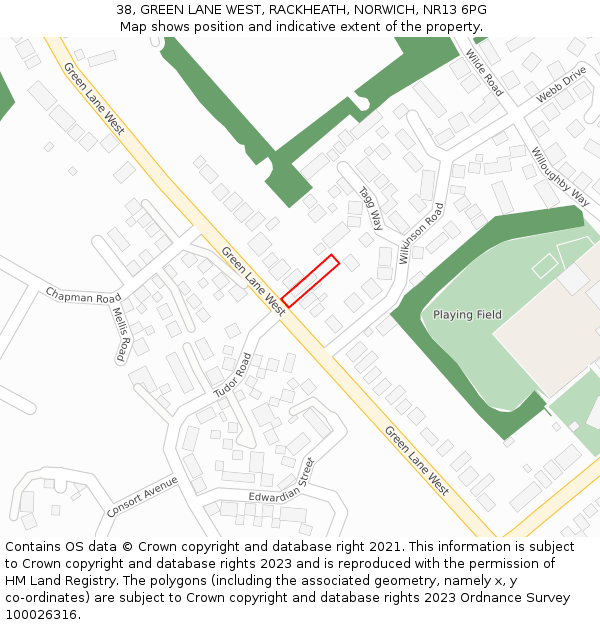 38, GREEN LANE WEST, RACKHEATH, NORWICH, NR13 6PG: Location map and indicative extent of plot