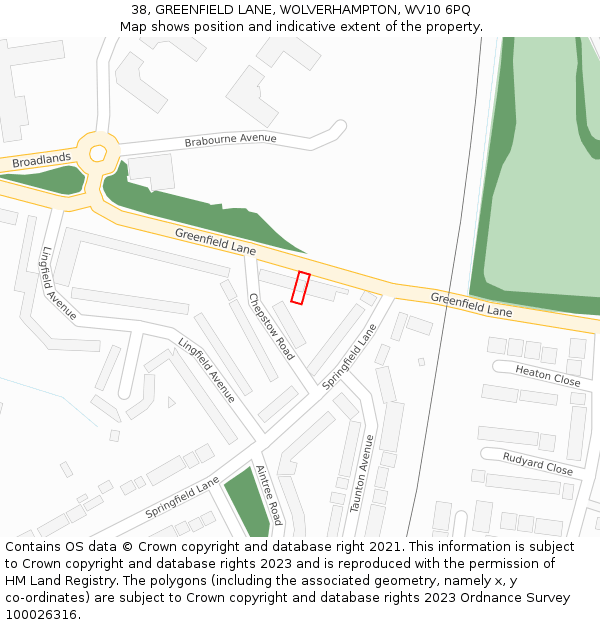 38, GREENFIELD LANE, WOLVERHAMPTON, WV10 6PQ: Location map and indicative extent of plot