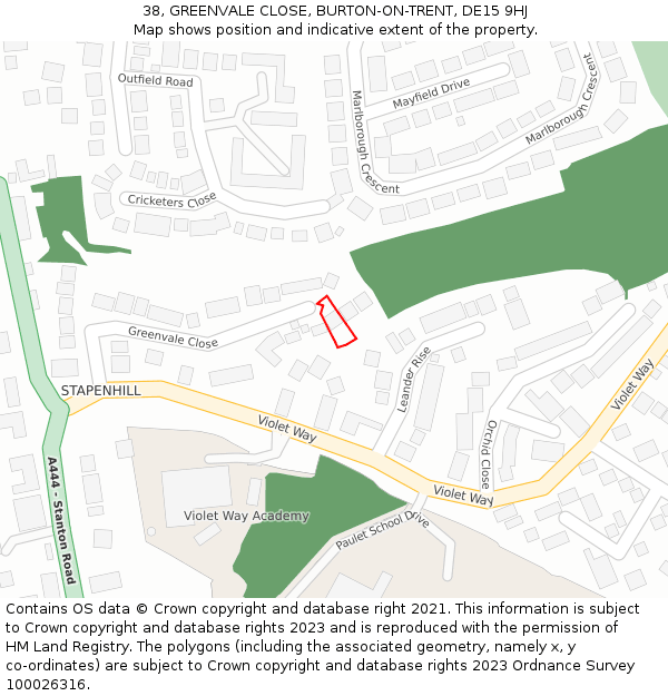 38, GREENVALE CLOSE, BURTON-ON-TRENT, DE15 9HJ: Location map and indicative extent of plot