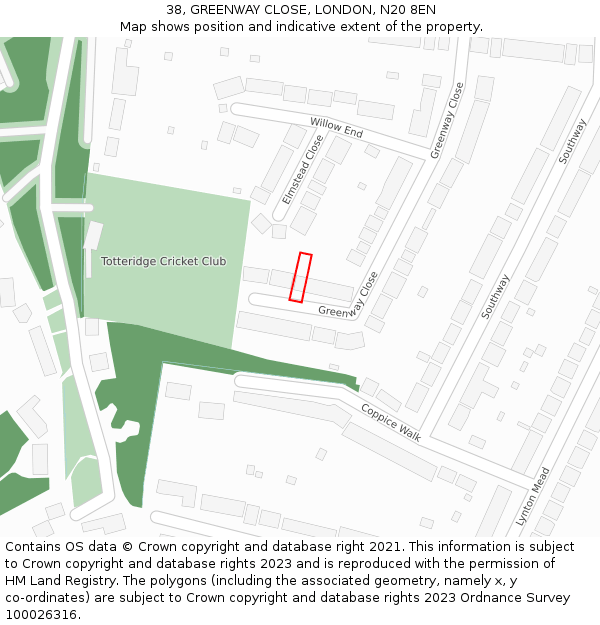 38, GREENWAY CLOSE, LONDON, N20 8EN: Location map and indicative extent of plot