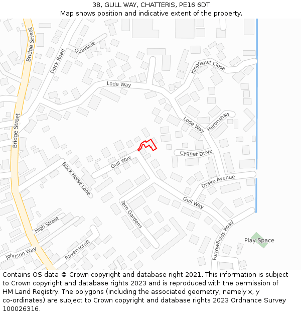 38, GULL WAY, CHATTERIS, PE16 6DT: Location map and indicative extent of plot