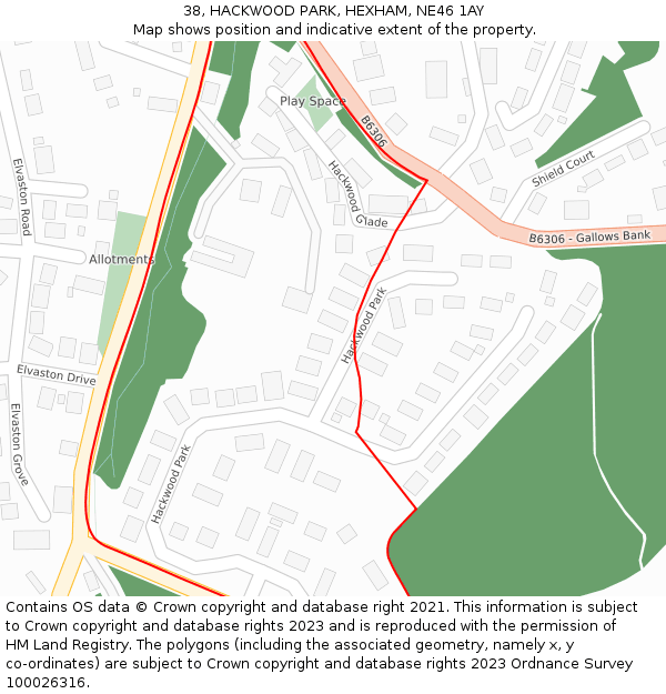 38, HACKWOOD PARK, HEXHAM, NE46 1AY: Location map and indicative extent of plot