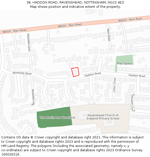 38, HADDON ROAD, RAVENSHEAD, NOTTINGHAM, NG15 9EZ: Location map and indicative extent of plot