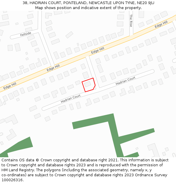 38, HADRIAN COURT, PONTELAND, NEWCASTLE UPON TYNE, NE20 9JU: Location map and indicative extent of plot