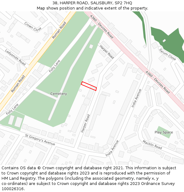 38, HARPER ROAD, SALISBURY, SP2 7HQ: Location map and indicative extent of plot