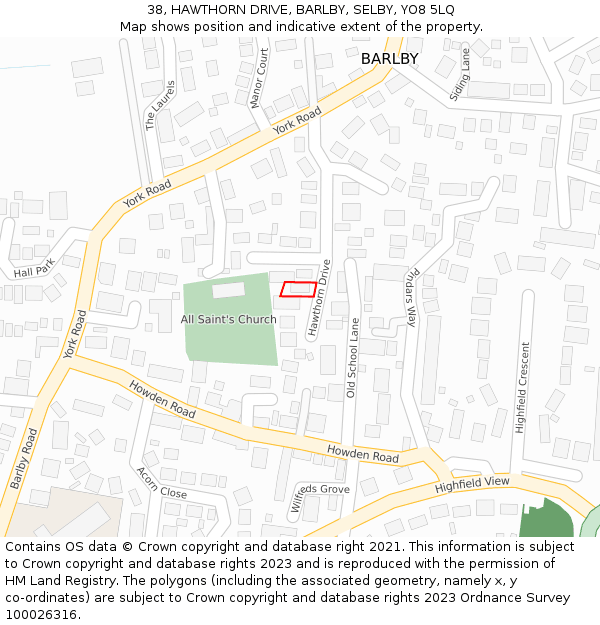 38, HAWTHORN DRIVE, BARLBY, SELBY, YO8 5LQ: Location map and indicative extent of plot