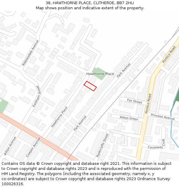 38, HAWTHORNE PLACE, CLITHEROE, BB7 2HU: Location map and indicative extent of plot