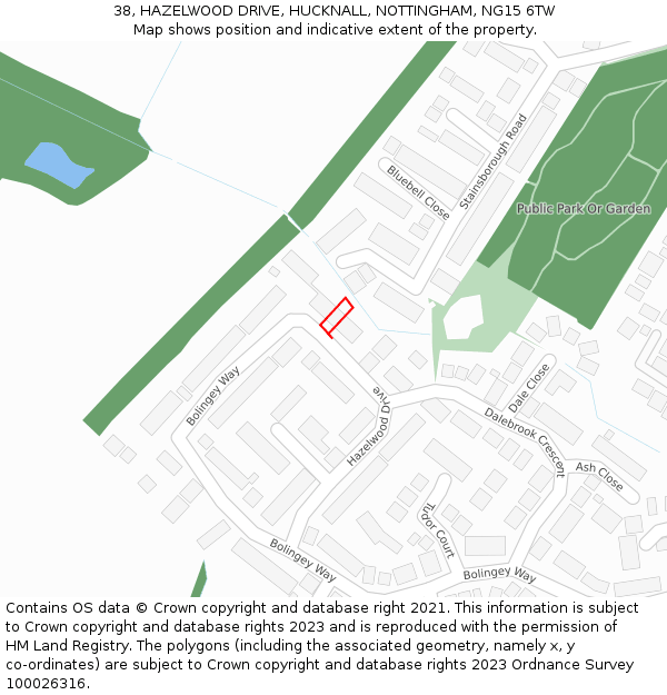 38, HAZELWOOD DRIVE, HUCKNALL, NOTTINGHAM, NG15 6TW: Location map and indicative extent of plot
