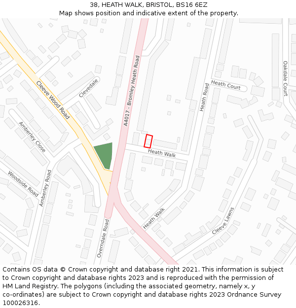 38, HEATH WALK, BRISTOL, BS16 6EZ: Location map and indicative extent of plot