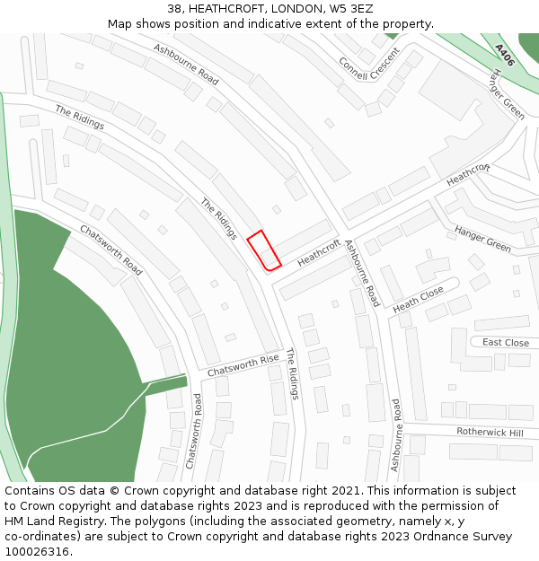 38, HEATHCROFT, LONDON, W5 3EZ: Location map and indicative extent of plot