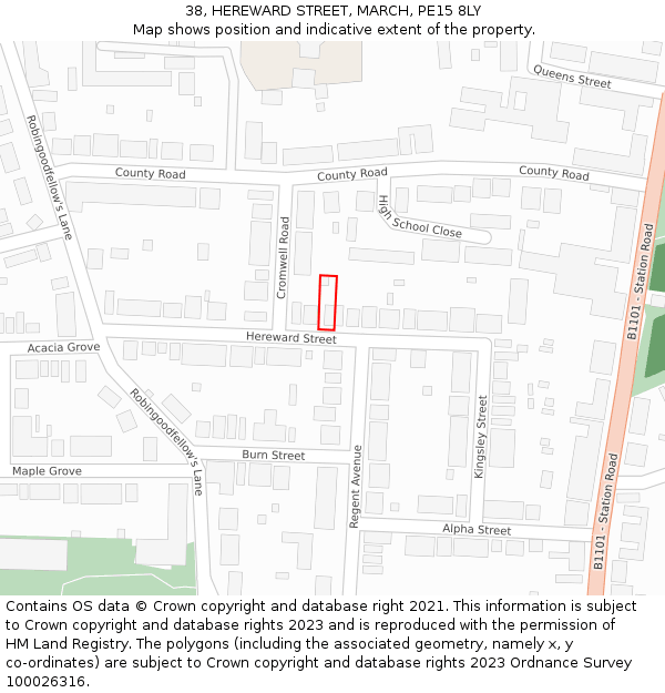 38, HEREWARD STREET, MARCH, PE15 8LY: Location map and indicative extent of plot