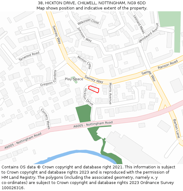 38, HICKTON DRIVE, CHILWELL, NOTTINGHAM, NG9 6DD: Location map and indicative extent of plot