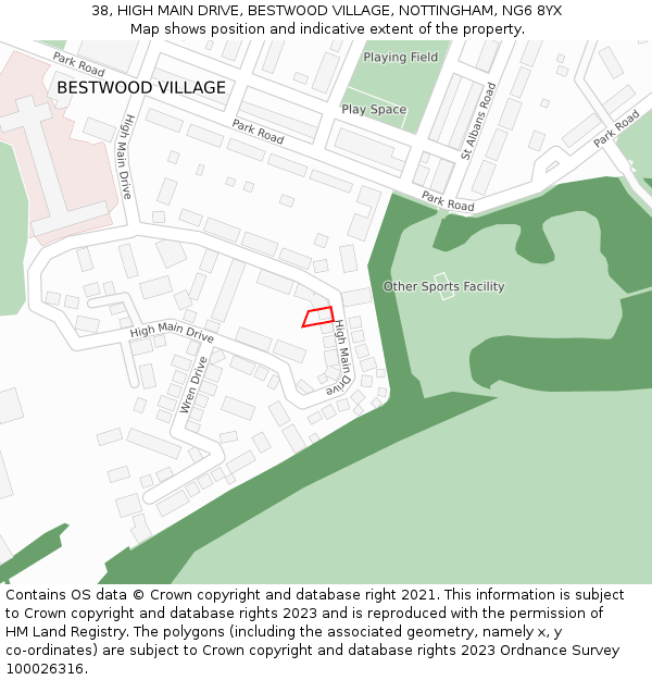 38, HIGH MAIN DRIVE, BESTWOOD VILLAGE, NOTTINGHAM, NG6 8YX: Location map and indicative extent of plot