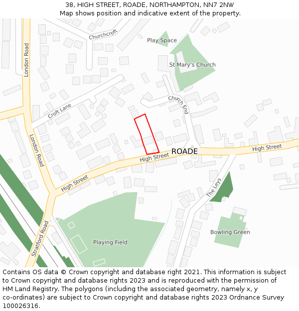38, HIGH STREET, ROADE, NORTHAMPTON, NN7 2NW: Location map and indicative extent of plot