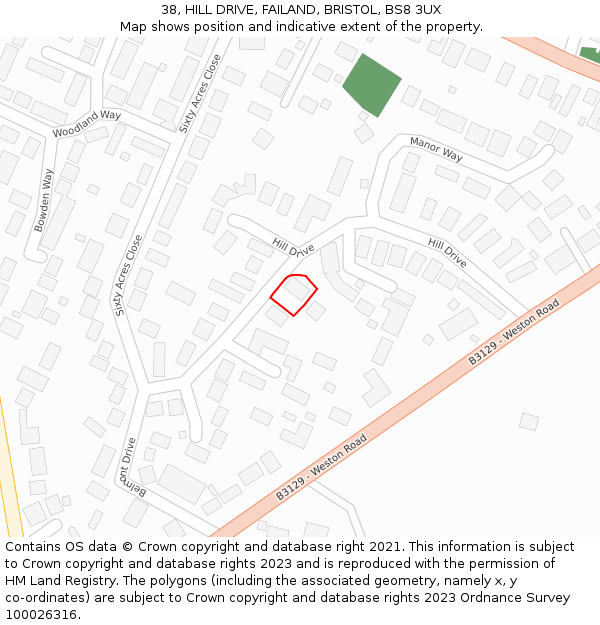 38, HILL DRIVE, FAILAND, BRISTOL, BS8 3UX: Location map and indicative extent of plot
