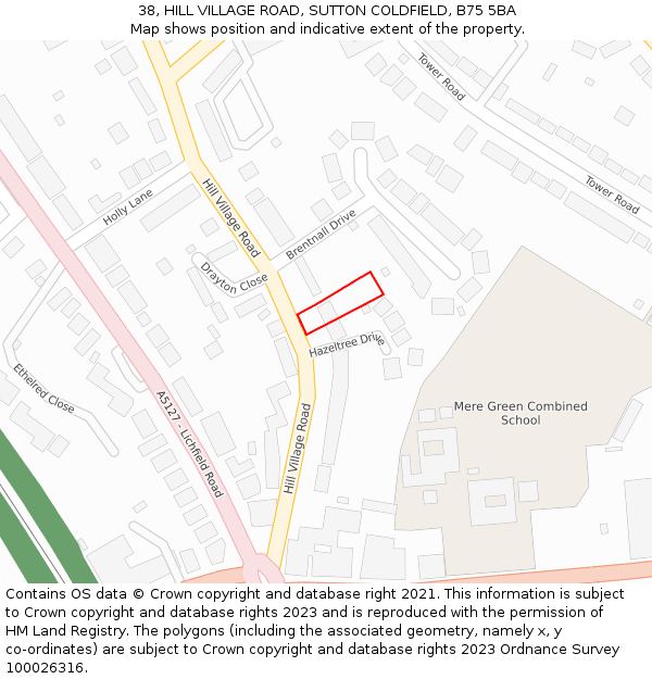 38, HILL VILLAGE ROAD, SUTTON COLDFIELD, B75 5BA: Location map and indicative extent of plot