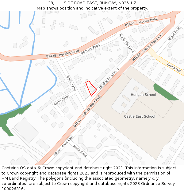 38, HILLSIDE ROAD EAST, BUNGAY, NR35 1JZ: Location map and indicative extent of plot