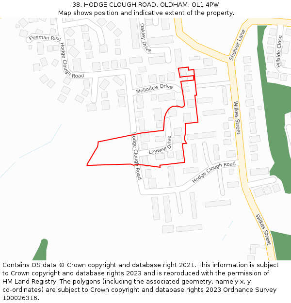 38, HODGE CLOUGH ROAD, OLDHAM, OL1 4PW: Location map and indicative extent of plot
