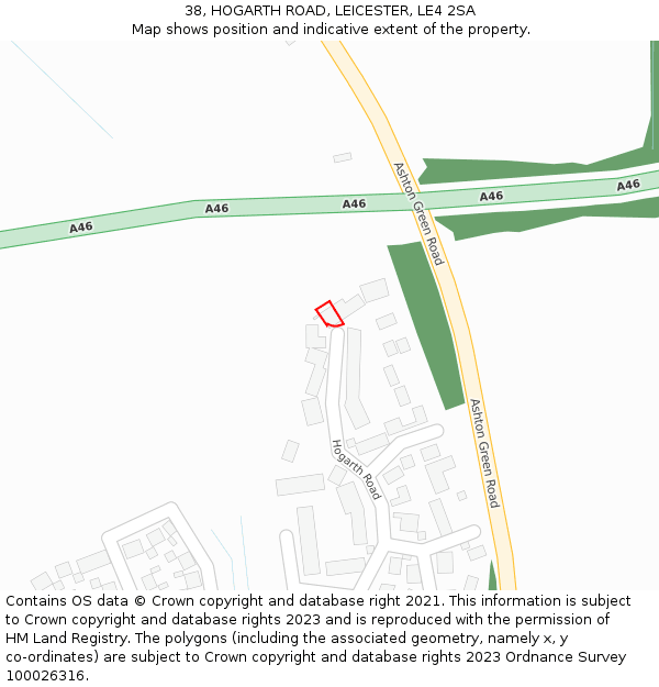 38, HOGARTH ROAD, LEICESTER, LE4 2SA: Location map and indicative extent of plot