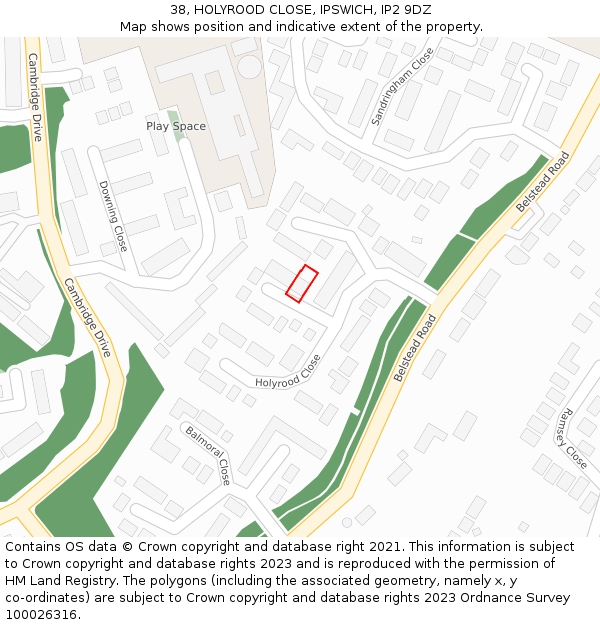 38, HOLYROOD CLOSE, IPSWICH, IP2 9DZ: Location map and indicative extent of plot