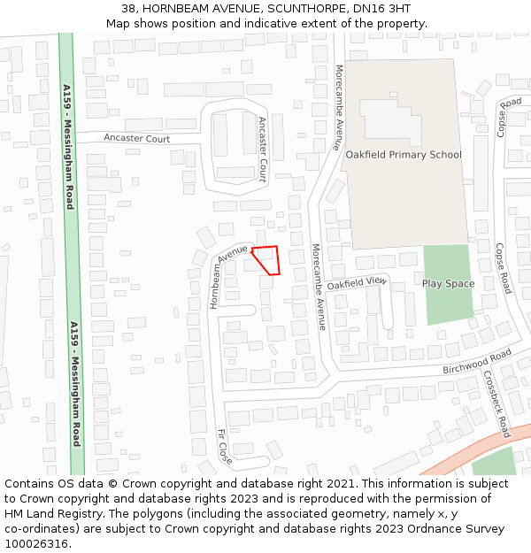 38, HORNBEAM AVENUE, SCUNTHORPE, DN16 3HT: Location map and indicative extent of plot
