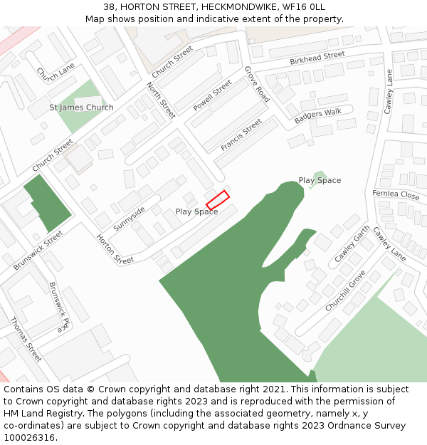 38, HORTON STREET, HECKMONDWIKE, WF16 0LL: Location map and indicative extent of plot