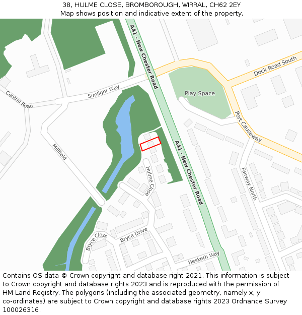 38, HULME CLOSE, BROMBOROUGH, WIRRAL, CH62 2EY: Location map and indicative extent of plot