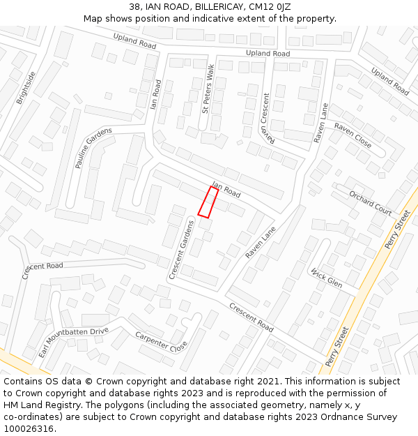 38, IAN ROAD, BILLERICAY, CM12 0JZ: Location map and indicative extent of plot