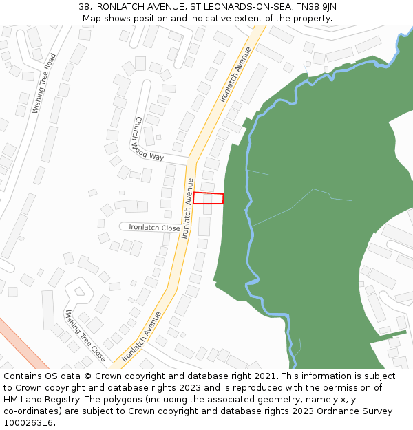 38, IRONLATCH AVENUE, ST LEONARDS-ON-SEA, TN38 9JN: Location map and indicative extent of plot