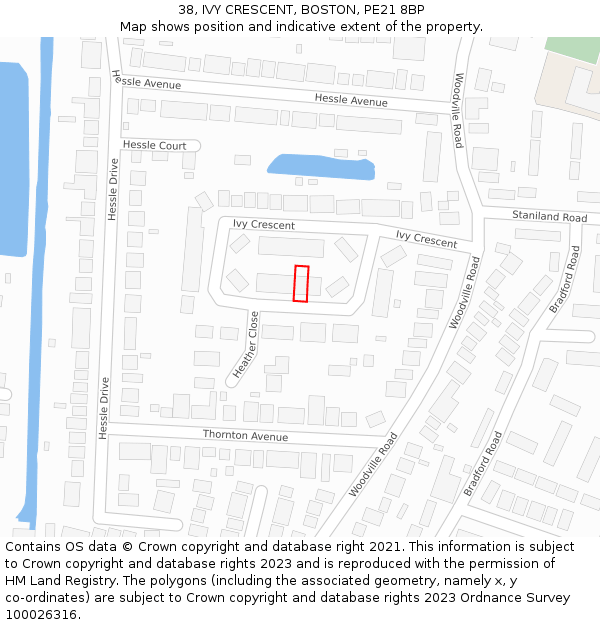 38, IVY CRESCENT, BOSTON, PE21 8BP: Location map and indicative extent of plot