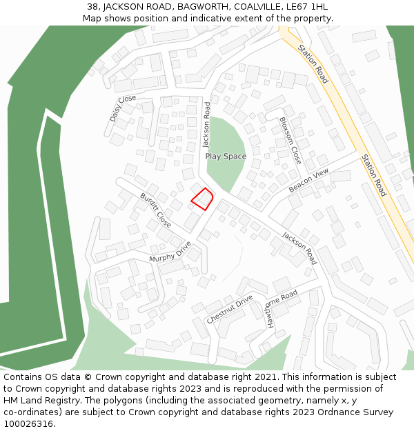 38, JACKSON ROAD, BAGWORTH, COALVILLE, LE67 1HL: Location map and indicative extent of plot