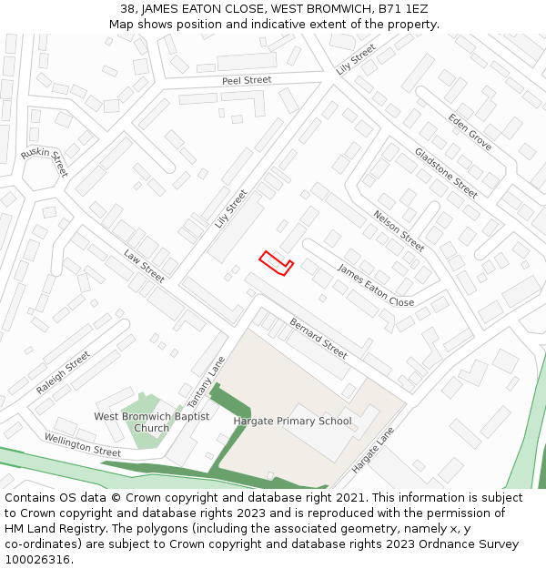 38, JAMES EATON CLOSE, WEST BROMWICH, B71 1EZ: Location map and indicative extent of plot