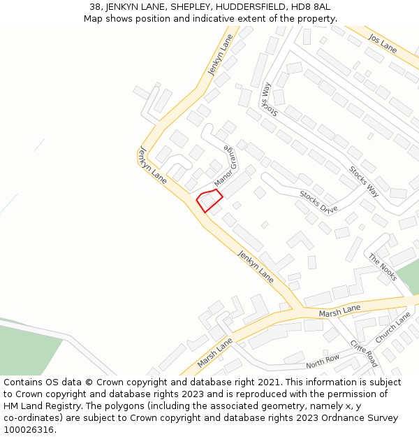 38, JENKYN LANE, SHEPLEY, HUDDERSFIELD, HD8 8AL: Location map and indicative extent of plot