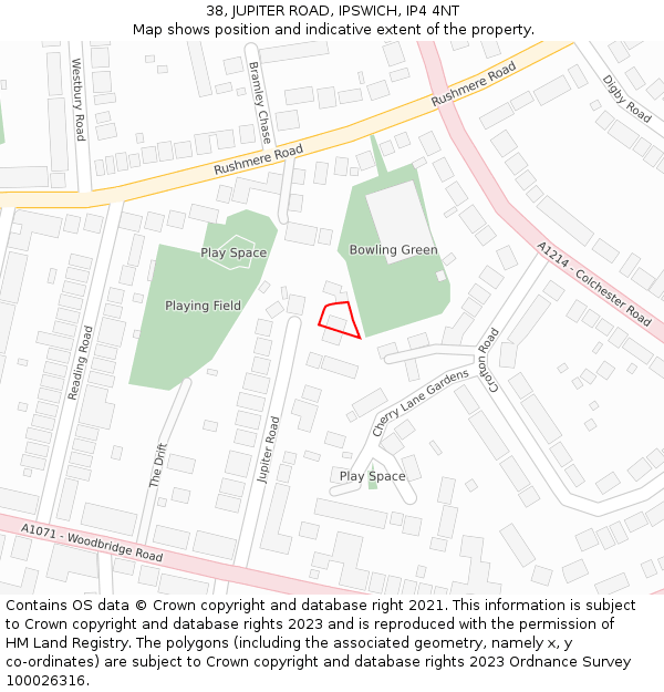 38, JUPITER ROAD, IPSWICH, IP4 4NT: Location map and indicative extent of plot