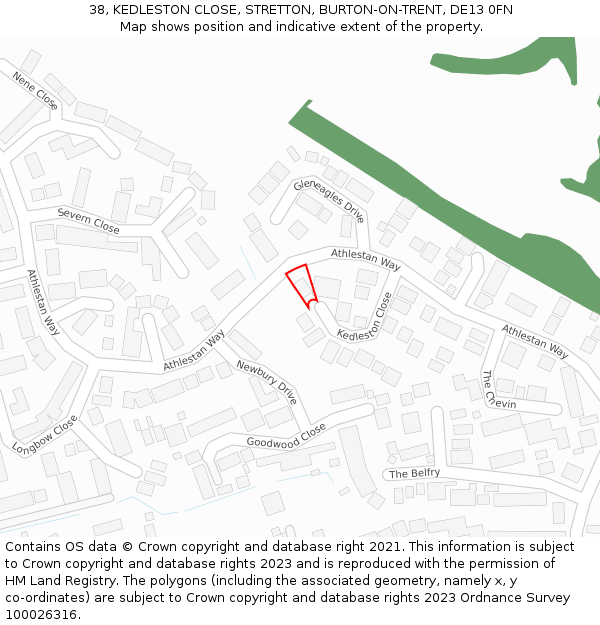 38, KEDLESTON CLOSE, STRETTON, BURTON-ON-TRENT, DE13 0FN: Location map and indicative extent of plot