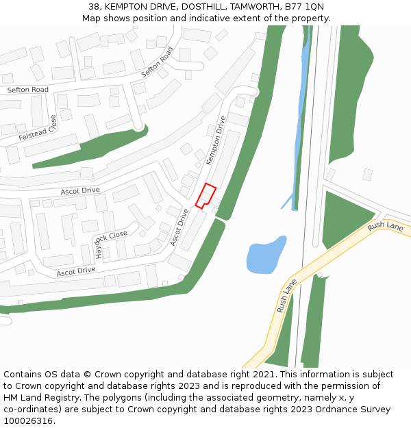 38, KEMPTON DRIVE, DOSTHILL, TAMWORTH, B77 1QN: Location map and indicative extent of plot