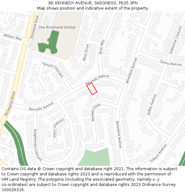 38, KENNEDY AVENUE, SKEGNESS, PE25 3PN: Location map and indicative extent of plot