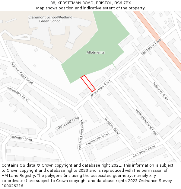 38, KERSTEMAN ROAD, BRISTOL, BS6 7BX: Location map and indicative extent of plot