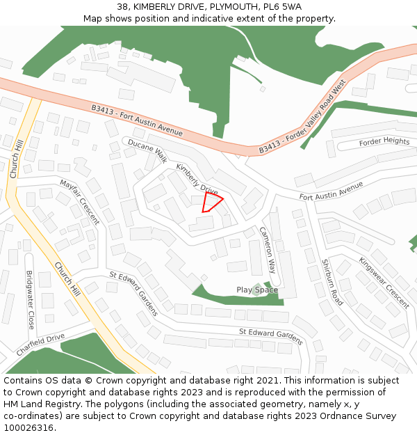 38, KIMBERLY DRIVE, PLYMOUTH, PL6 5WA: Location map and indicative extent of plot