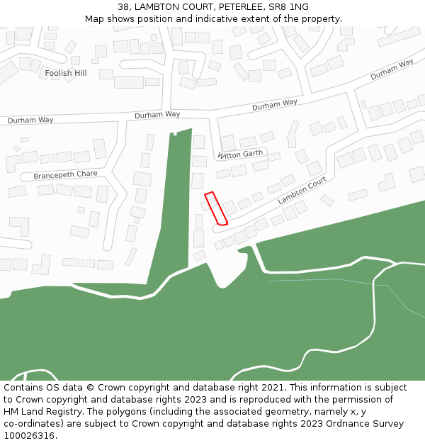38, LAMBTON COURT, PETERLEE, SR8 1NG: Location map and indicative extent of plot
