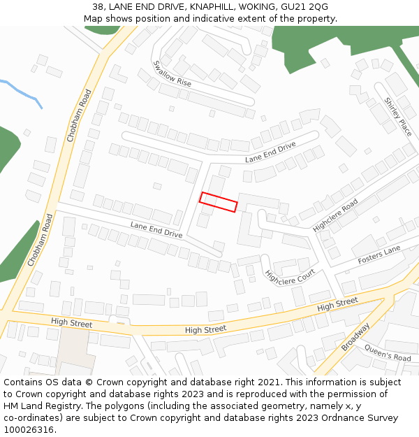 38, LANE END DRIVE, KNAPHILL, WOKING, GU21 2QG: Location map and indicative extent of plot