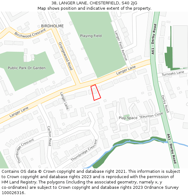 38, LANGER LANE, CHESTERFIELD, S40 2JG: Location map and indicative extent of plot