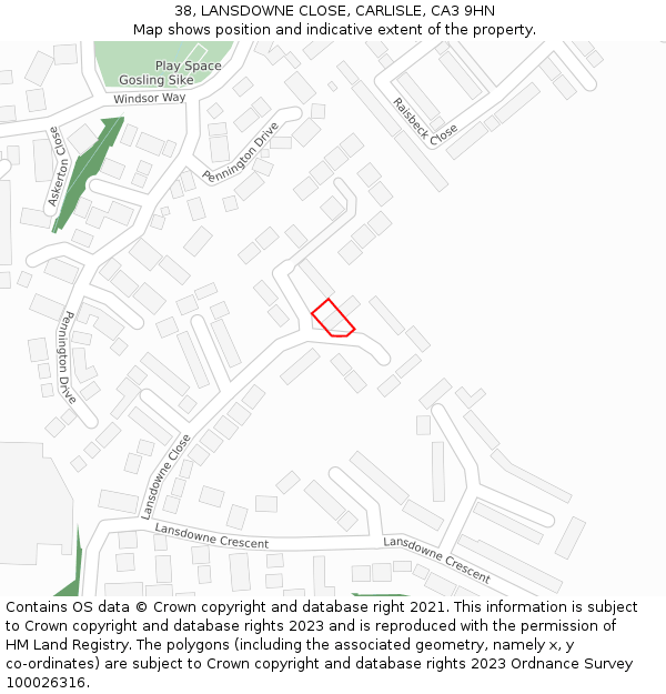 38, LANSDOWNE CLOSE, CARLISLE, CA3 9HN: Location map and indicative extent of plot
